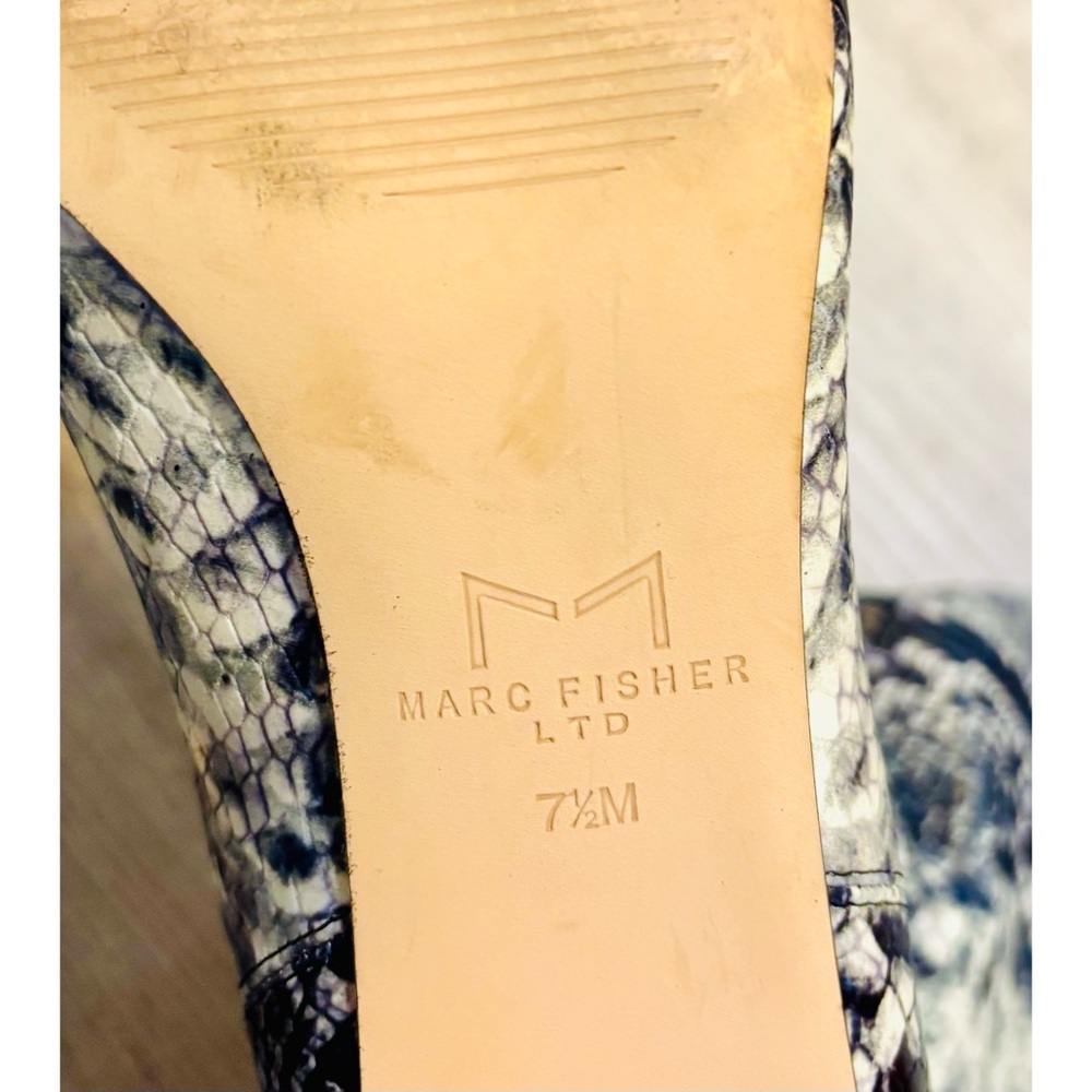 Marc Fisher LTD Black, White and Blue Snakeskin Embossed Leather Heel Boots- 7.5 - Picture 8 of 11